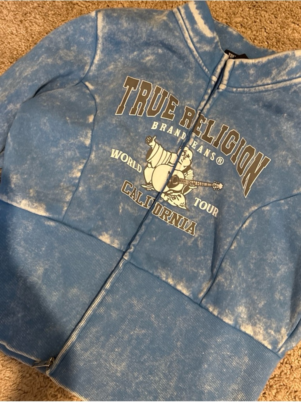 True Religion Blue Tie-Dye Zip-Up Hoodie with Graphic Logo